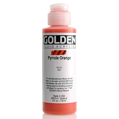 Golden, Fluid Acrylic, Paint, 4oz, Pyrrole Orange